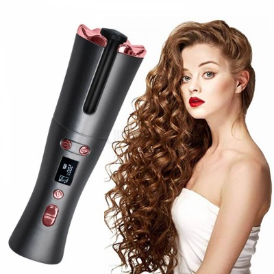 New USB Rechargeable Curling Iron LED Magic Temperature Adjustable Wave Styler Cordless Auto Rotating Ceramic Hair Curler